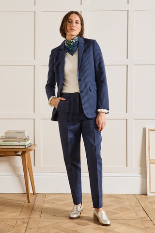 Pantalón recto de lino - Azul marino