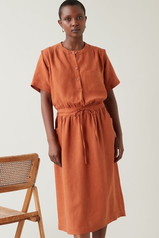 Vestido recto de lino - Rojo teja