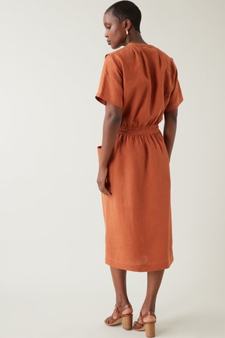 Vestido recto de lino - Rojo teja