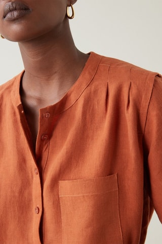 Vestido recto de lino - Rojo teja