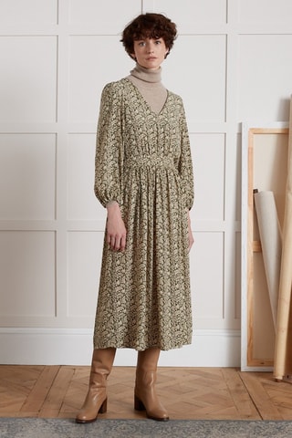 Vestido midi - Verde y beige