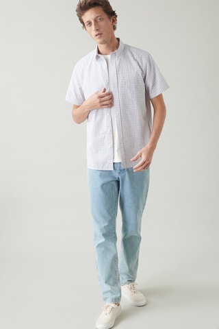 Camisa regular fit - Rosa empolvado y blanco
