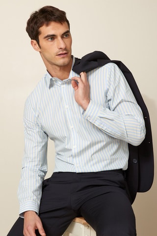 Camisa slim fit - Amarillo y celeste