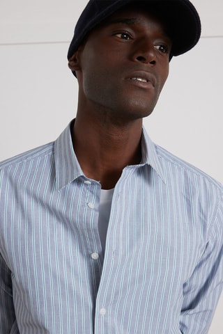 Camisa slim fit - Azul cobalto y verde