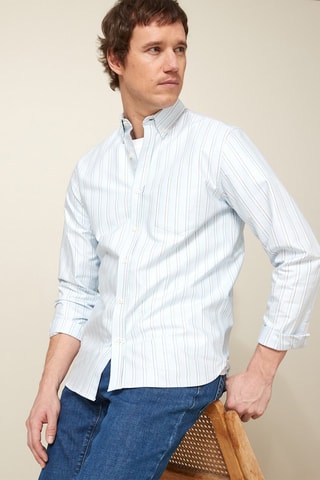 Camisa regular fit - Celeste y azul cobalto