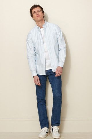 Camisa regular fit - Celeste y azul cobalto