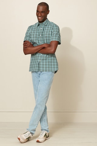 Camisa regular fit - Verde oscuro y blanco