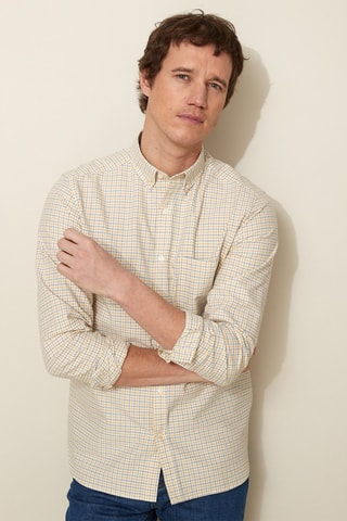 Camisa regular fit - Amarillo y azul cobalto