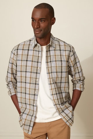 Camisa regular fit de lino - Azul y verde
