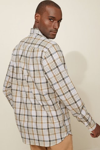 Camisa regular fit de lino - Azul y verde