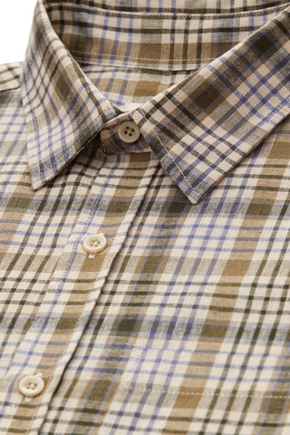 Camisa regular fit de lino - Azul y verde