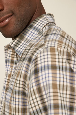 Camisa regular fit de lino - Azul y verde