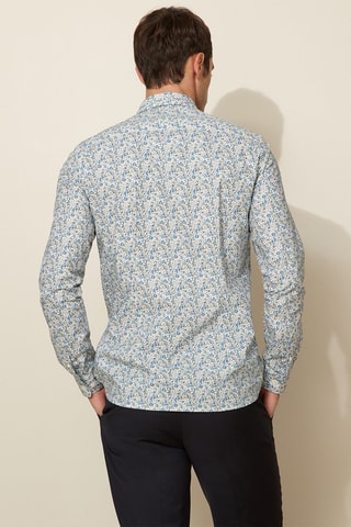 Camisa slim fit - Azul cobalto y crudo