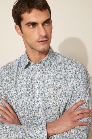 Camisa slim fit - Azul cobalto y crudo