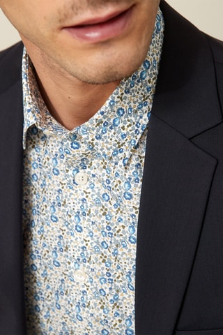 Camisa slim fit - Azul cobalto y crudo