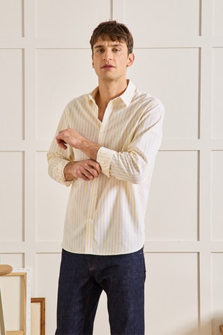 Camisa regular fit de lino - Amarillo y blanco