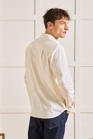 Camisa regular fit de lino - Amarillo y blanco