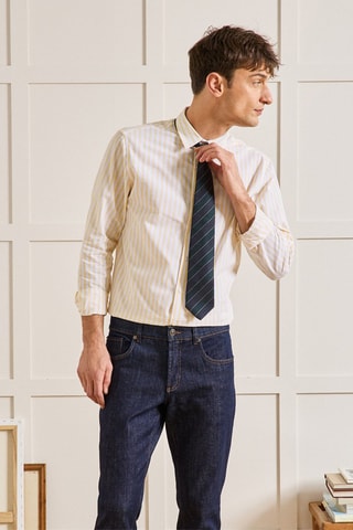 Camisa regular fit de lino - Amarillo y blanco
