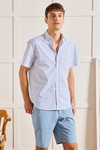 Camisa de lino - Blanco y azul marino