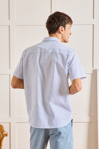 Camisa de lino - Blanco y azul marino