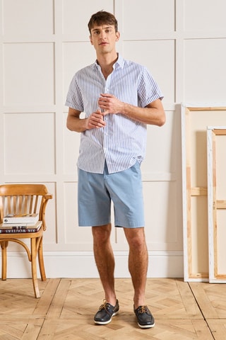 Camisa de lino - Blanco y azul marino