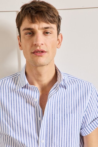 Camisa de lino - Blanco y azul marino