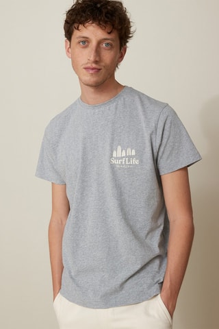 Camiseta de algodón orgánico - Gris jaspeado y blanco