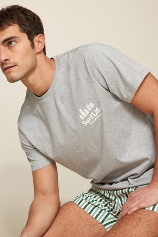 Camiseta de algodón orgánico - Gris jaspeado y blanco