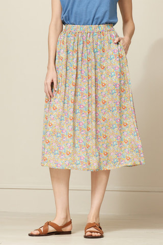 Falda midi de talle alto - Amarillo