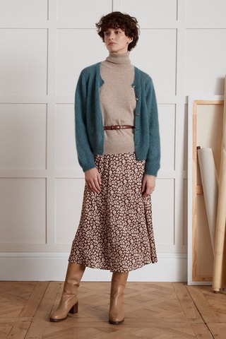 Falda midi de talle alto - Marrón
