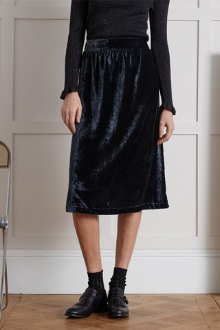 Falda midi de terciopelo de talle alto - Negro