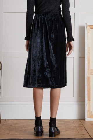 Falda midi de terciopelo de talle alto - Negro