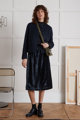 Falda midi de terciopelo de talle alto - Negro