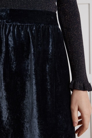 Falda midi de terciopelo de talle alto - Negro
