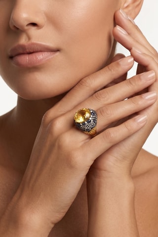 Anello - Argento placcato oro giallo, citrino, topazi e tanzaniti