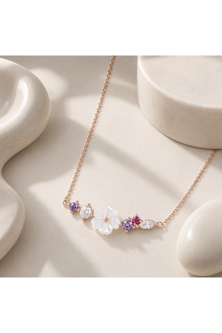 Collana - Argento placcato oro giallo, rubini, ametista e madreperla 