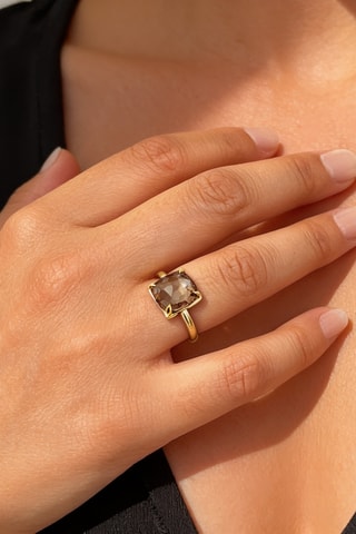 Anello - Argento placcato oro giallo e quarzo fumé