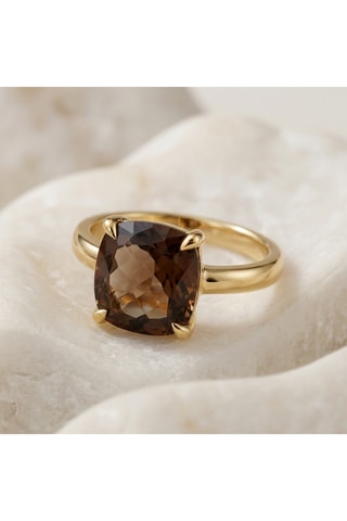 Anello - Argento placcato oro giallo e quarzo fumé