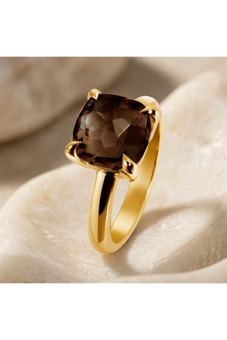 Anello - Argento placcato oro giallo e quarzo fumé