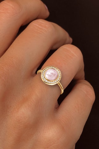 Anello - Argento sterling laminato oro fino giallo e quarzo rosa