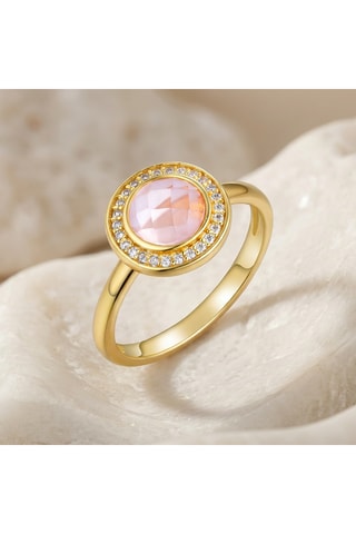 Anello - Argento sterling laminato oro fino giallo e quarzo rosa