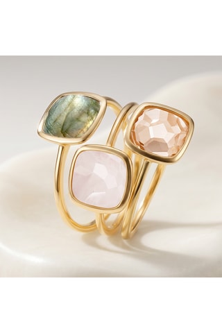 3 anelli - Argento placcato oro giallo, citrino, madreperla e labradorite