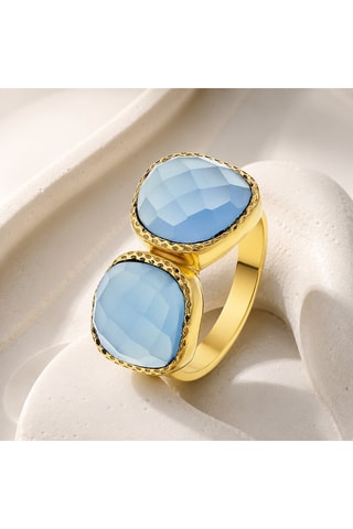 Anello - Argento, argento placcato oro giallo e calcedonio