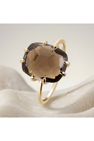 Anello - Argento placcato oro  - Giallo e quarzo fumé