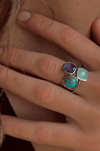 3 anelli - Argento, tanzanite, calcedonio e turchese