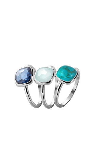 3 anelli - Argento, tanzanite, calcedonio e turchese