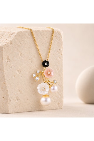 Collana - Argento placcato oro giallo, madreperla e perle d’acqua dolce e coltivate