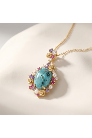 Collana - Argento, perle coltivate e turchese