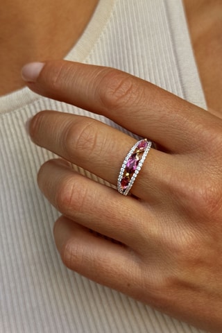 Anello - Argento placcato oro giallo, zirconi e tormaline