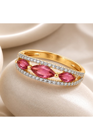 Anello - Argento placcato oro giallo, zirconi e tormaline